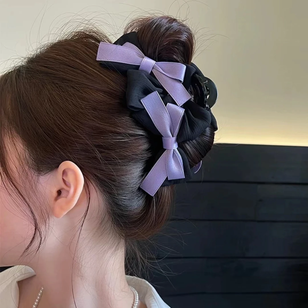 法式气质蝴蝶结发夹女2024新款后脑勺抓夹高级感大号鲨鱼夹子头饰