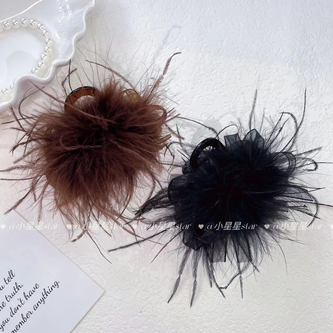 【织梦】浪漫羽毛8cm鲨鱼发夹抓夹时尚发饰