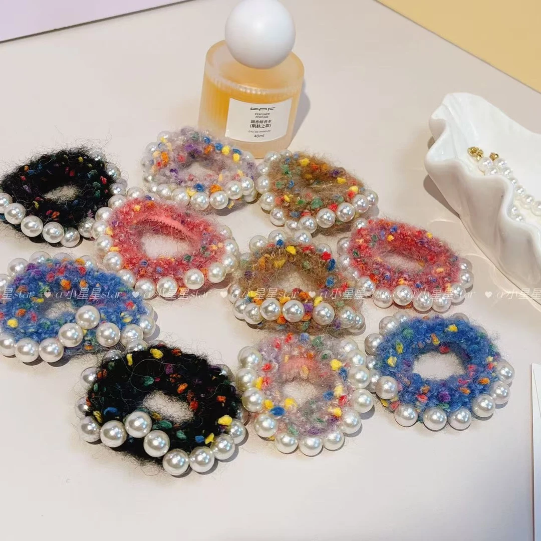 毛绒炫彩加宽小香风秋冬发圈高弹力透头绳韩女可爱清新头饰