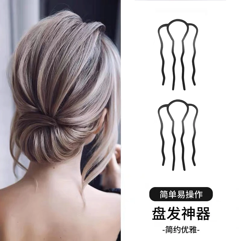 盘发工具四齿梳+一桶20根加粗皮筋