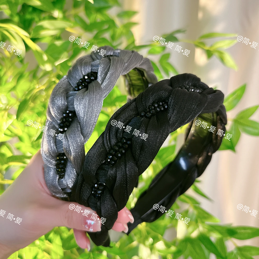 简约百搭高级感编织水晶发卡发箍女2024网红新款高颅顶发箍