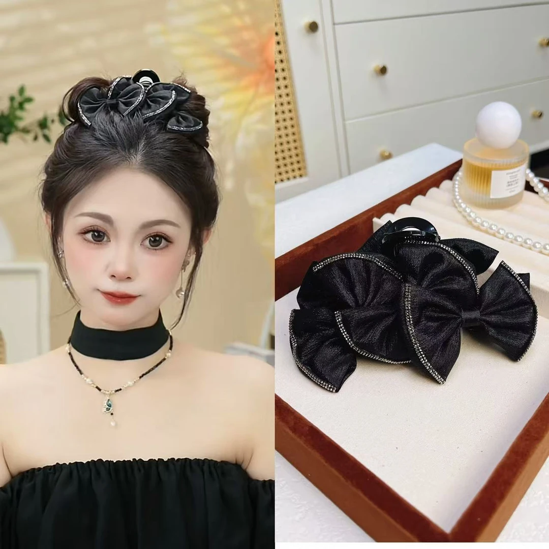 新款黑色气质蝴蝶结鲨鱼夹气质后脑勺全盘发抓夹高级感百搭抓夹