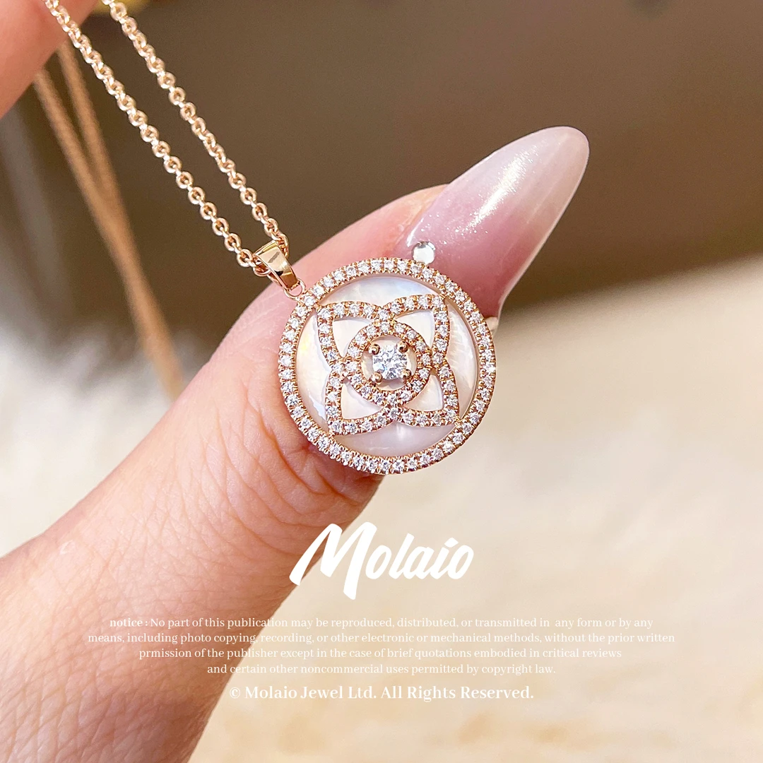 【天然钻石】【莲花满钻项链】四叶草项链18K镶嵌百搭轻奢气质XV Q007