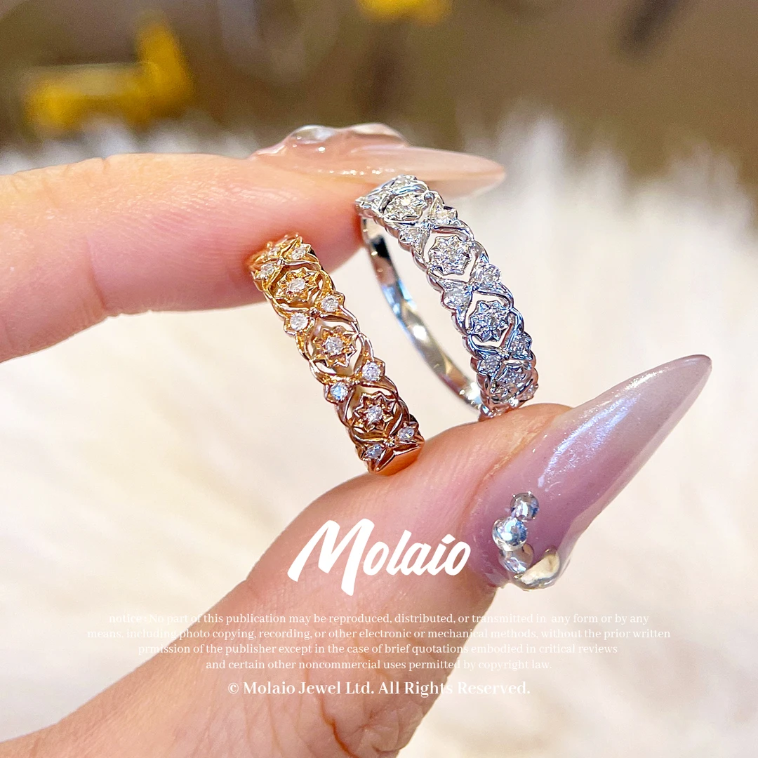 【天然钻石】【镂空排钻戒指】18K金复古镂空设计小众XV L026