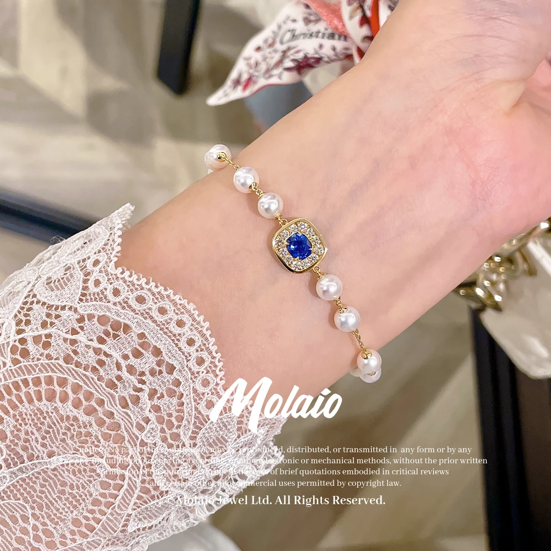 【天然钻石】【蓝宝石80分】珍珠手链18K金淡水珍珠手链手串XV L003