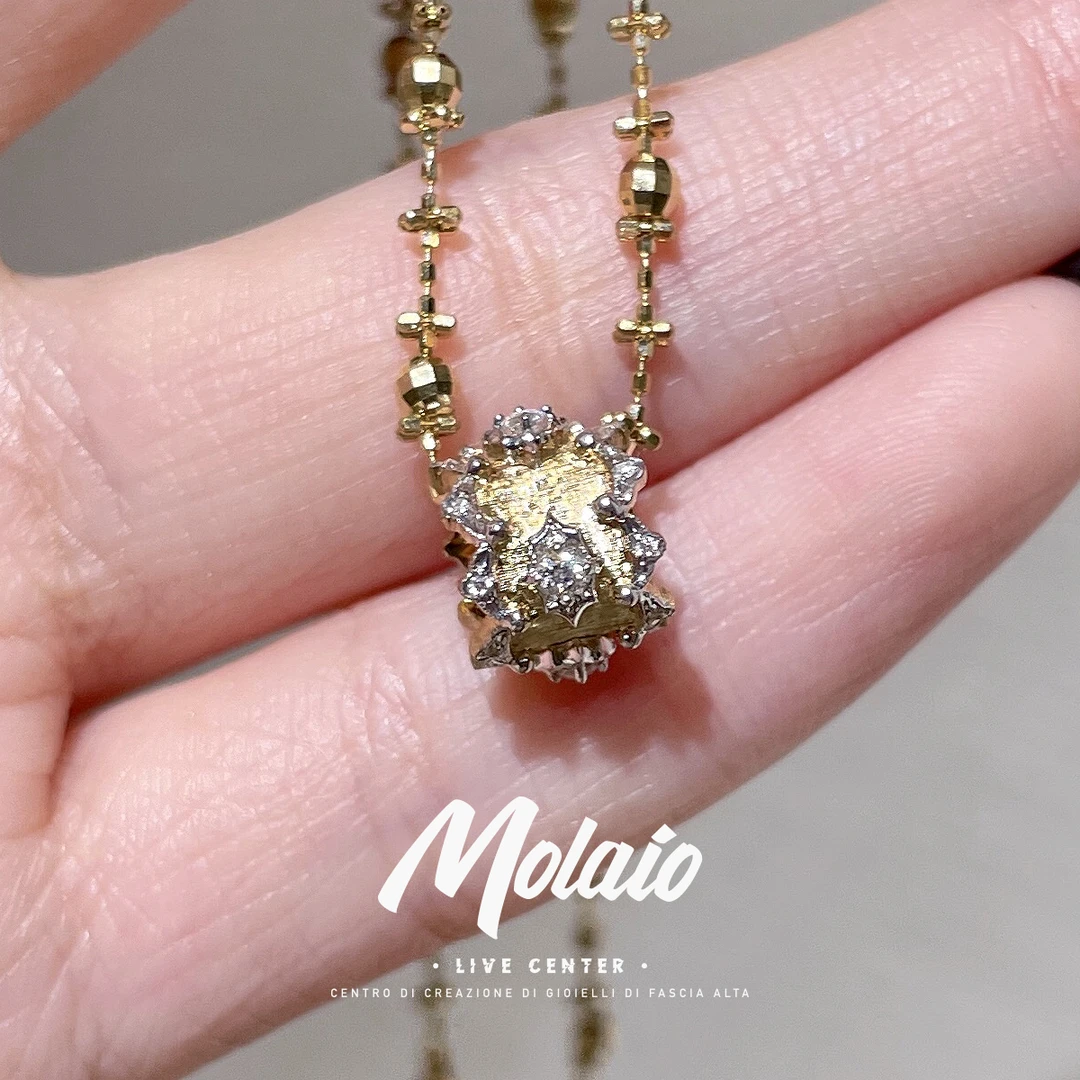 【天然钻石】【拉丝路路通】复古菱形项链吊坠轻奢气质镶钻XV B077