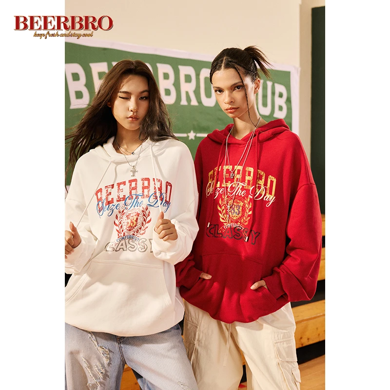 BZ24QJT218-1SW 做旧街头感英文印花宽松连帽卫衣