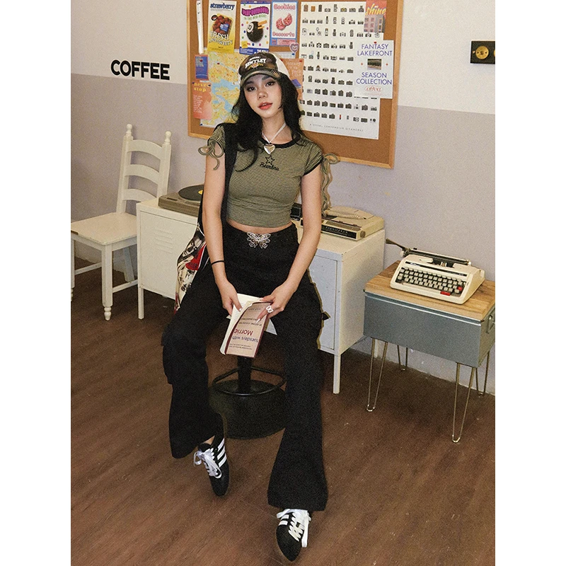 【现货福利】BZ23C2095-1TE  BeerBro 美式辣妹绑带紧身小短T