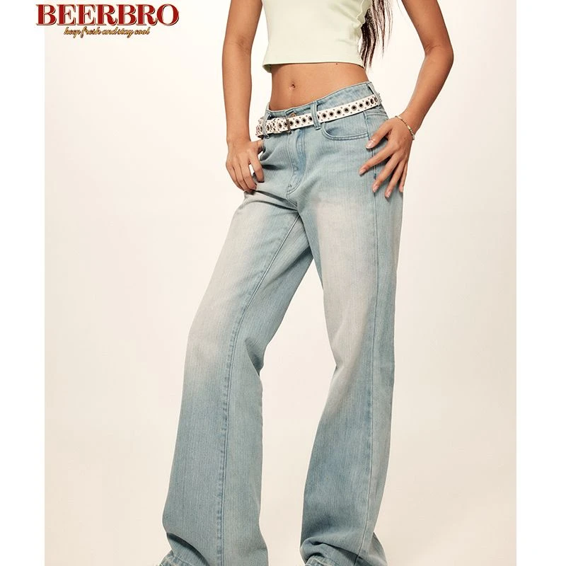 BZ24X3541-1JN 千禧辣妹裤脚做旧毛边低腰微喇牛仔裤