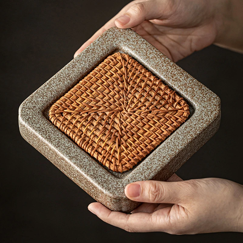 手工粗陶藤编壶承干泡台茶壶底座壶托隔热垫养壶茶托盘茶具零配件