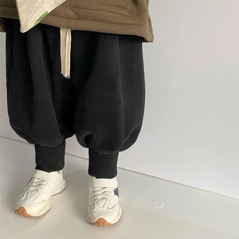 【双12活动】复古港风加绒卫裤~韩国男女儿童宽松束脚哈伦裤宝宝加