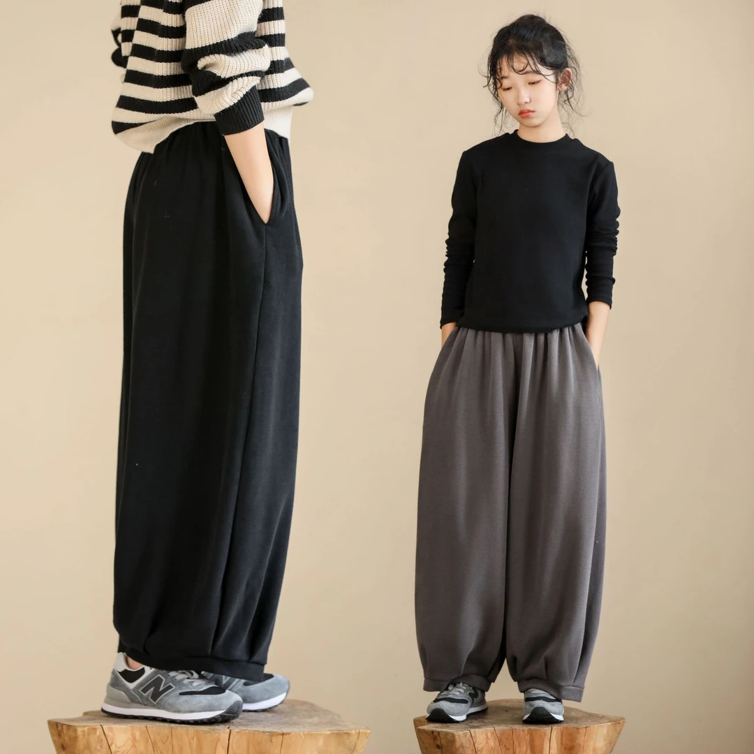 女童松紧腰阔腿裤2025新款休闲中大童春秋设计感宽松慵懒灯笼长裤