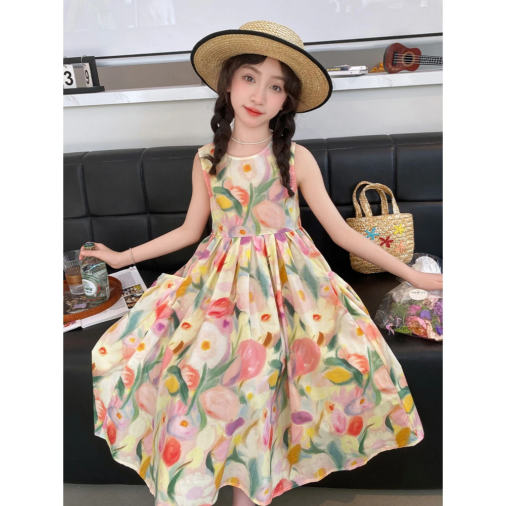 女童薄款连衣裙夏装2025新款洋气中大儿童女孩甜美碎花网红公主裙