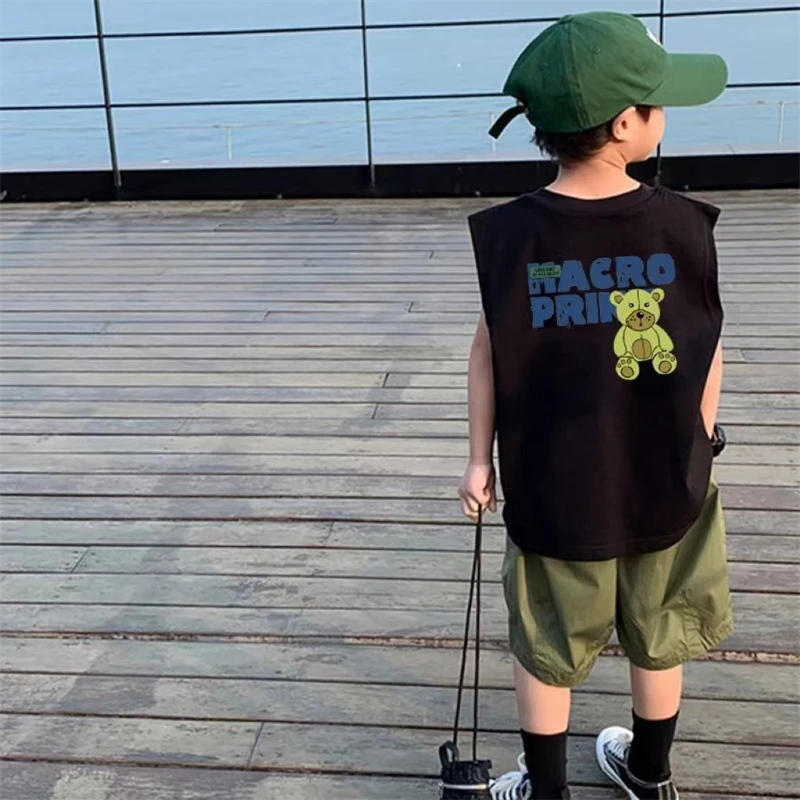 夏季儿童无袖背心纯棉男童薄款外穿坎肩T恤中大童韩版宽松上衣潮