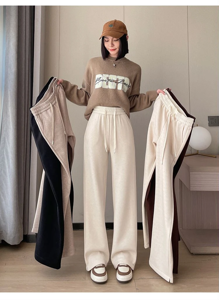 2024年新款高腰窄版直筒裤显瘦时尚休闲百搭加绒秋冬