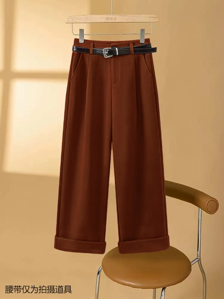 2024新款深秋阔腿裤高腰直筒复古翻边九分半秋冬显瘦百搭女裤