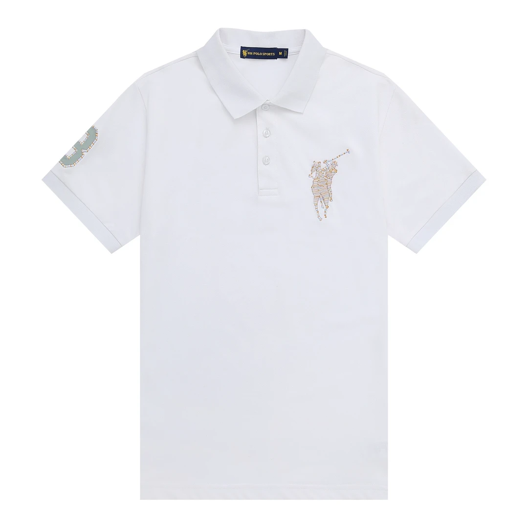 春夏商务短袖翻领女士休闲polo透气女装刺绣标经典百搭修身白色