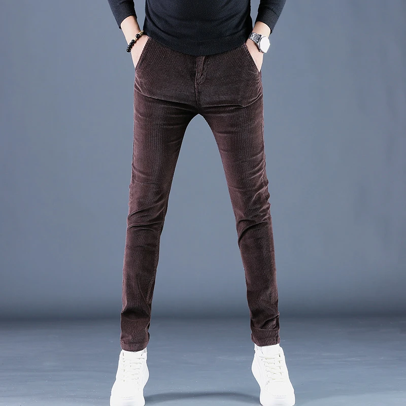 秋冬季男装高端新款灯芯绒休闲裤男潮修身小脚弹力轻商务条绒男裤