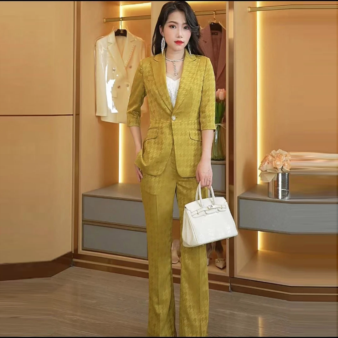 西装套装女2025春夏新款职业小西服休闲气质印花外套薄款8976