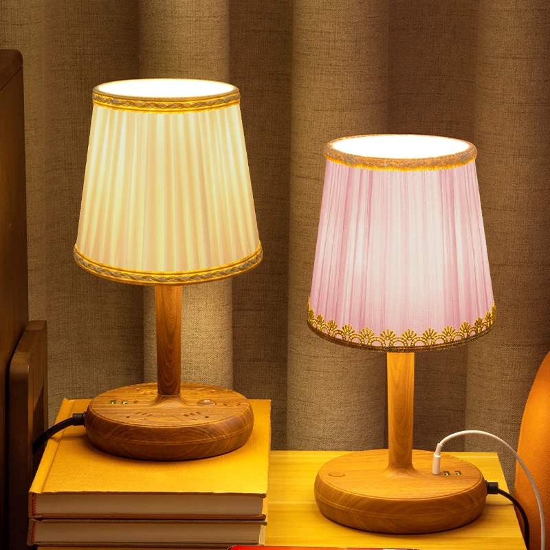 床头氛围灯温馨装饰台灯插座一体带USB学习typec可换灯泡护眼台灯