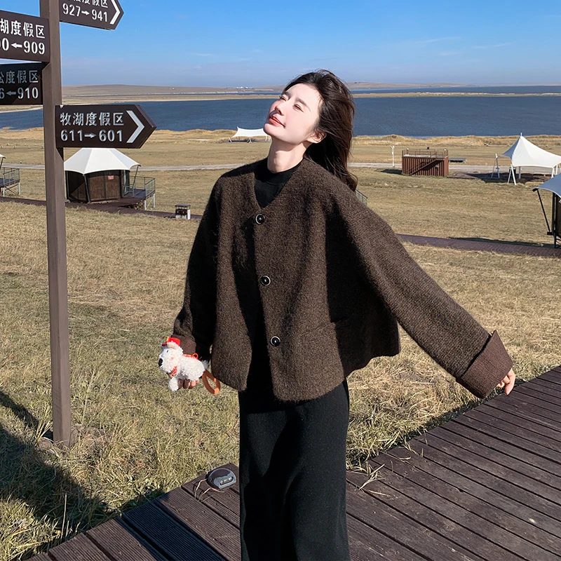 韩系美拉德小香风毛呢外套女秋冬2024新款小个子高级感呢短款大衣