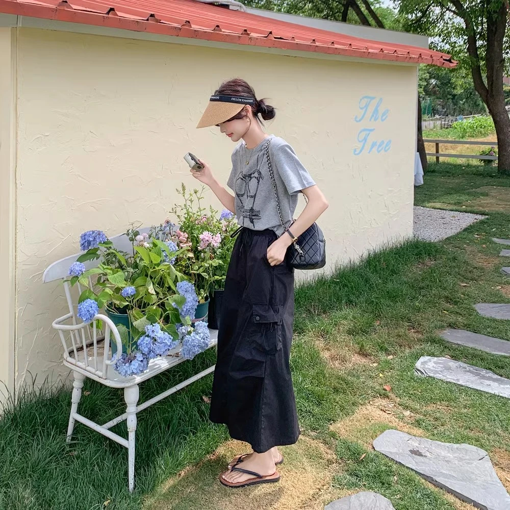 设计感小众灰色T恤半身裙套装裙女夏韩系慵懒风两件套爆款炸街