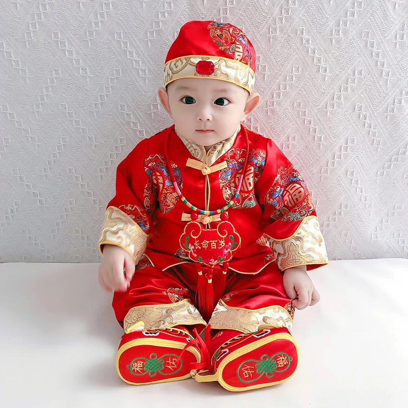 宝宝周岁礼服男童婴儿秋冬抓周衣服女中国风百天满月拜年喜庆唐装