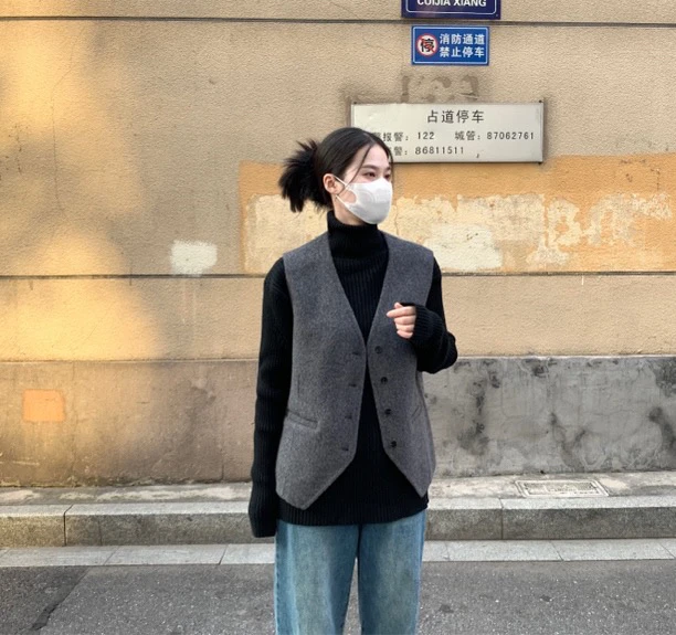 2024韩版马甲时尚休闲宽松双面呢马夹百搭短款