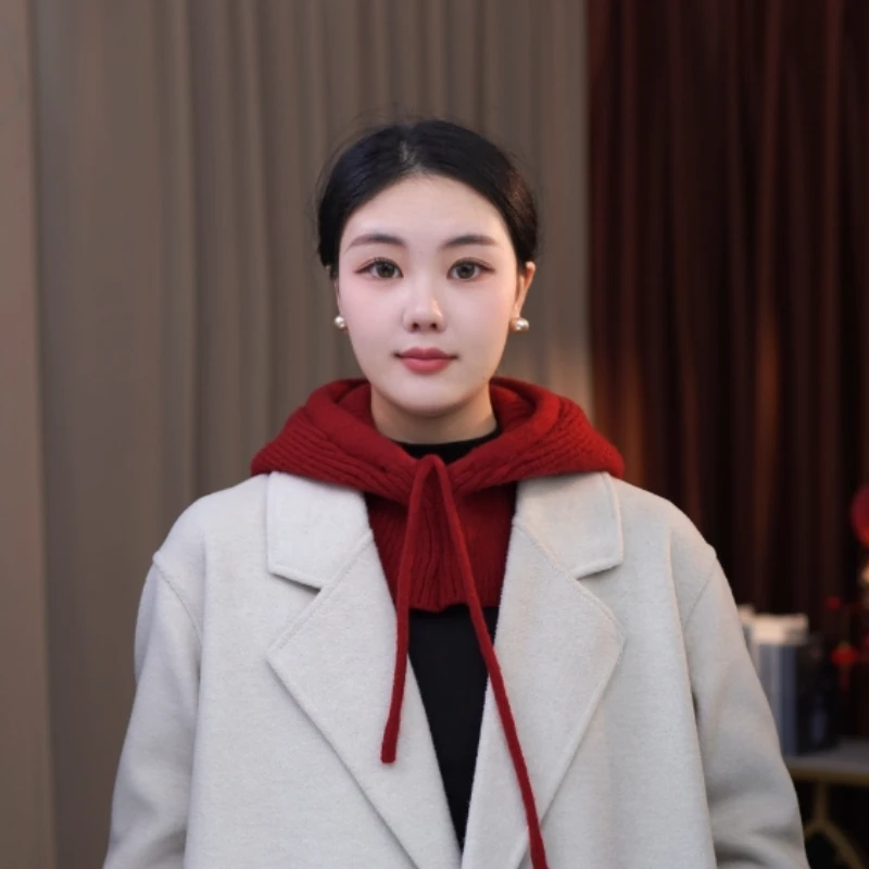 安格拉帽子围巾一体带抽绳收口帽冬季新款拉法帽保暖柔软亲肤围巾