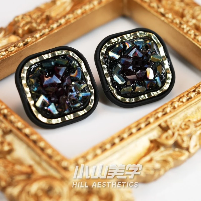 合金耳饰 A108银针黑色水晶方形耳钉高级感优雅耳环时尚气质耳饰