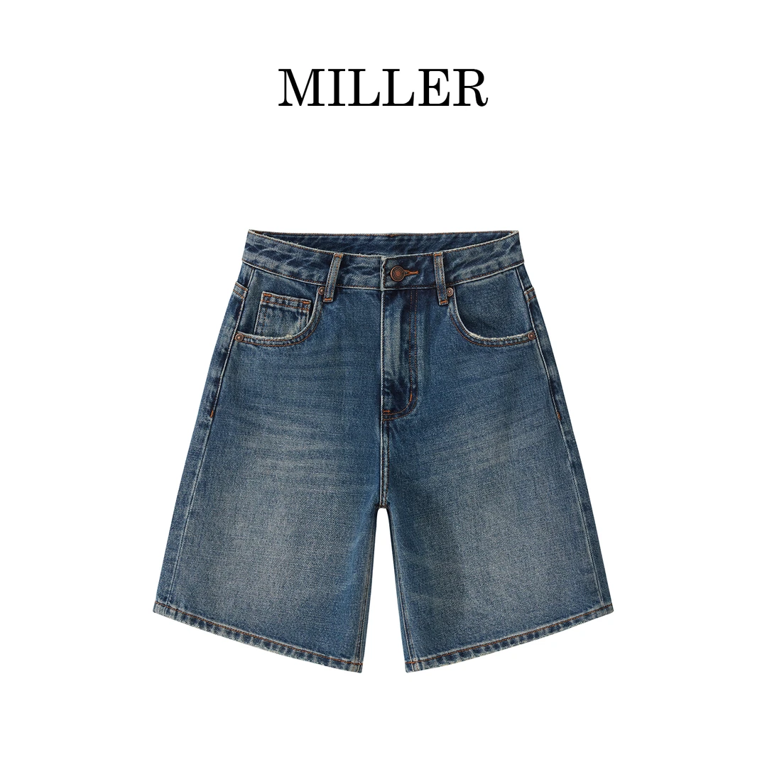 MILLER [冰川]夏潮流百搭土耳其面料复古牛仔裤宽松中裤-9032