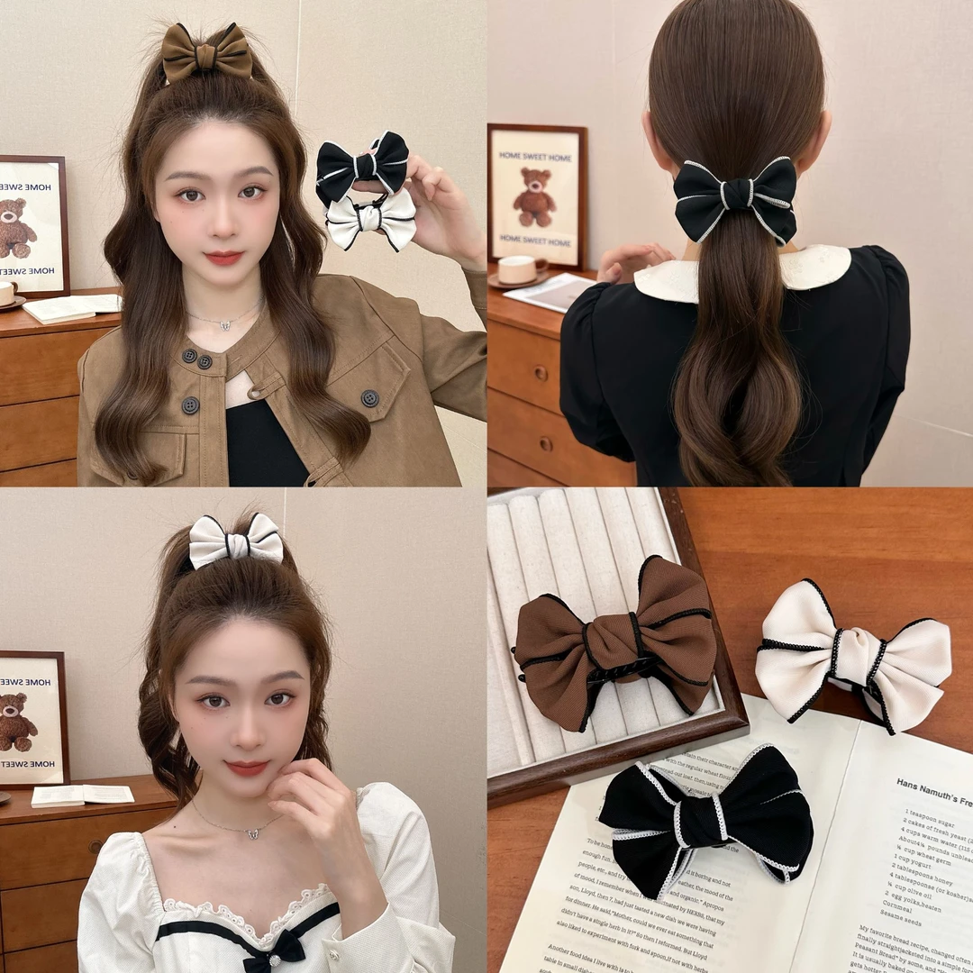 秋冬美拉德丸子头高马尾蝴蝶结抓夹2024新款高级感精致发夹头饰女