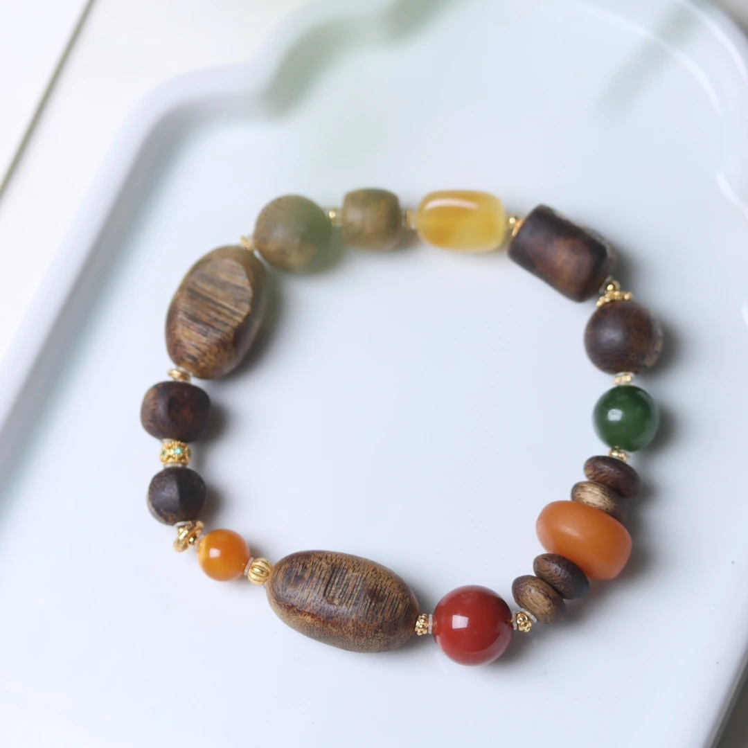 BY0063 天然棋楠沉香随型多宝手串-原创沉香设计新中式【真心香馆】