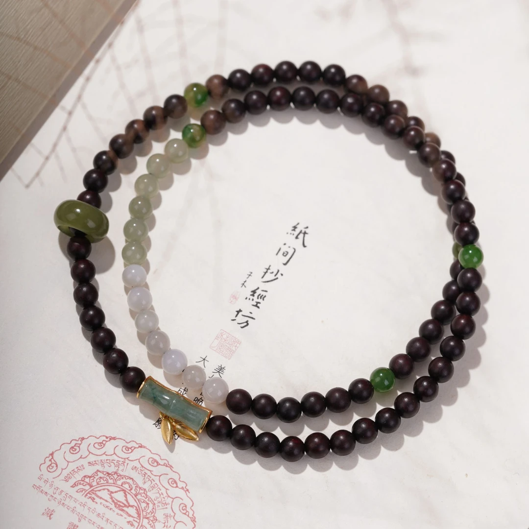 LL014 缅甸小叶紫檀6mm手串-跑环竹节搭配（节节高升）【真心香馆】