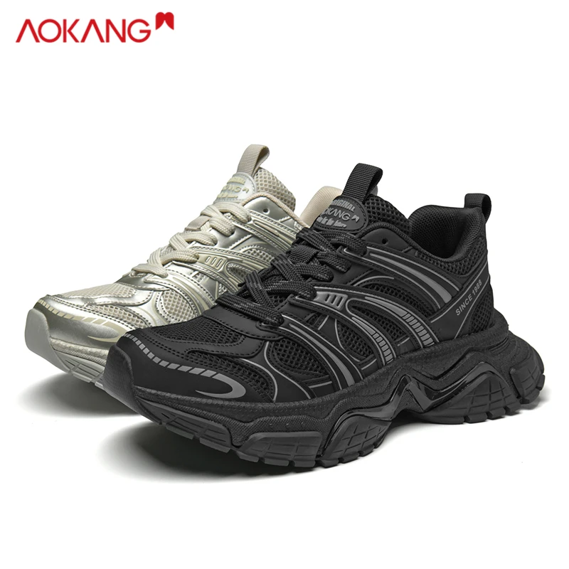 Aokang/奥康2025冬季时尚百搭网面老爹鞋厚底增高防滑休闲老爹鞋