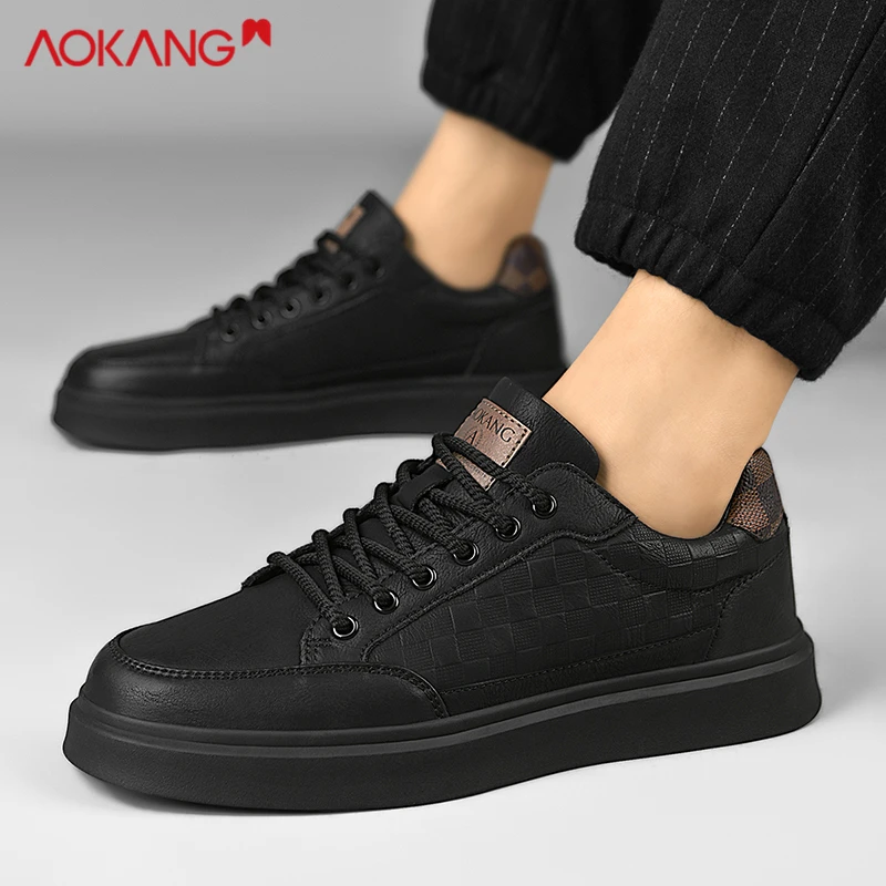 Aokang/奥康2025冬季男士保暖防水防滑黑色休闲板鞋运动百搭潮鞋