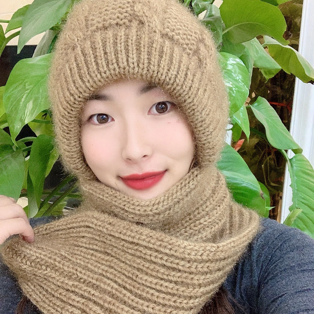 麻花款纯手工编织一体帽