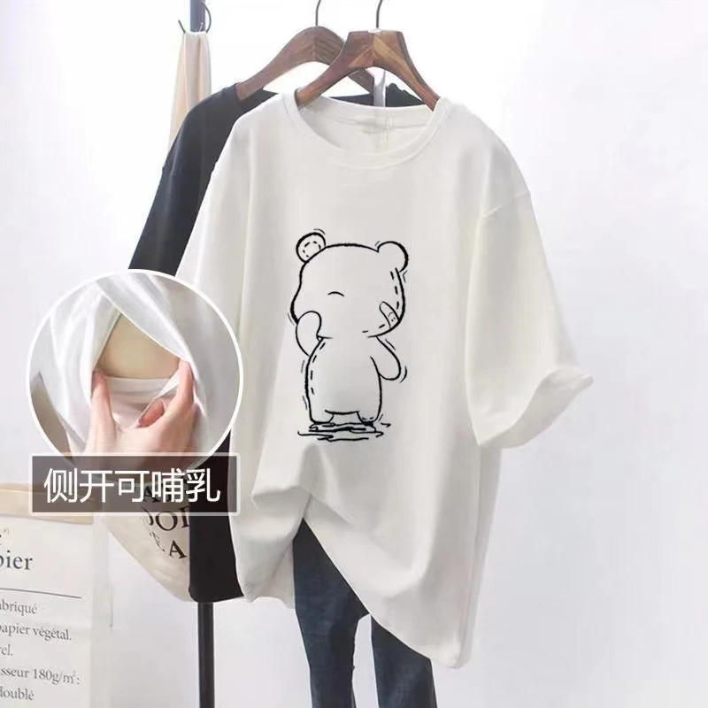 冲量价-可哺乳夏装上衣外出辣妈款时尚卡通短袖t恤宽松外穿喂奶服