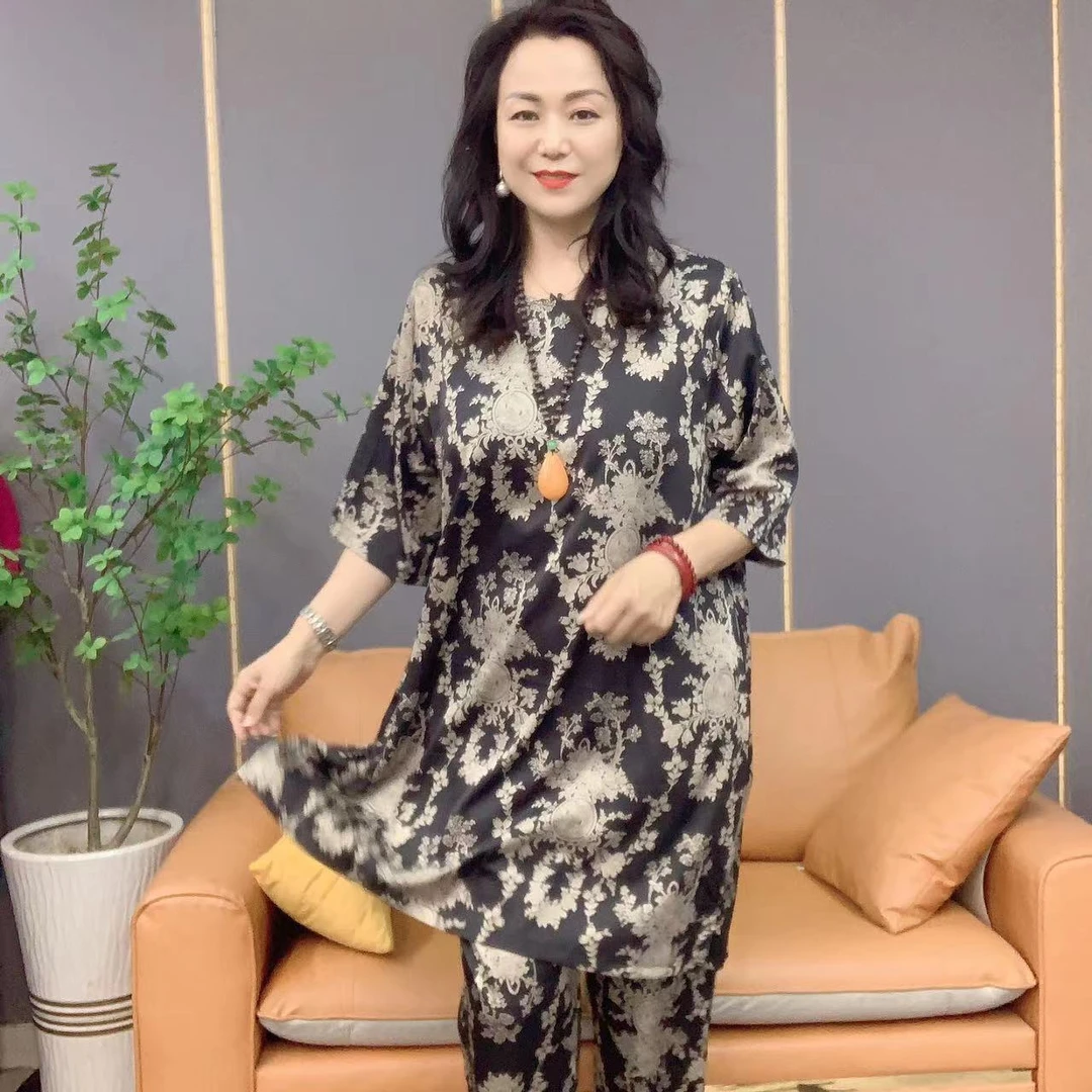 2023新款时尚大码休闲夏季宽松碎花显瘦洋气中长款气质女士套装
