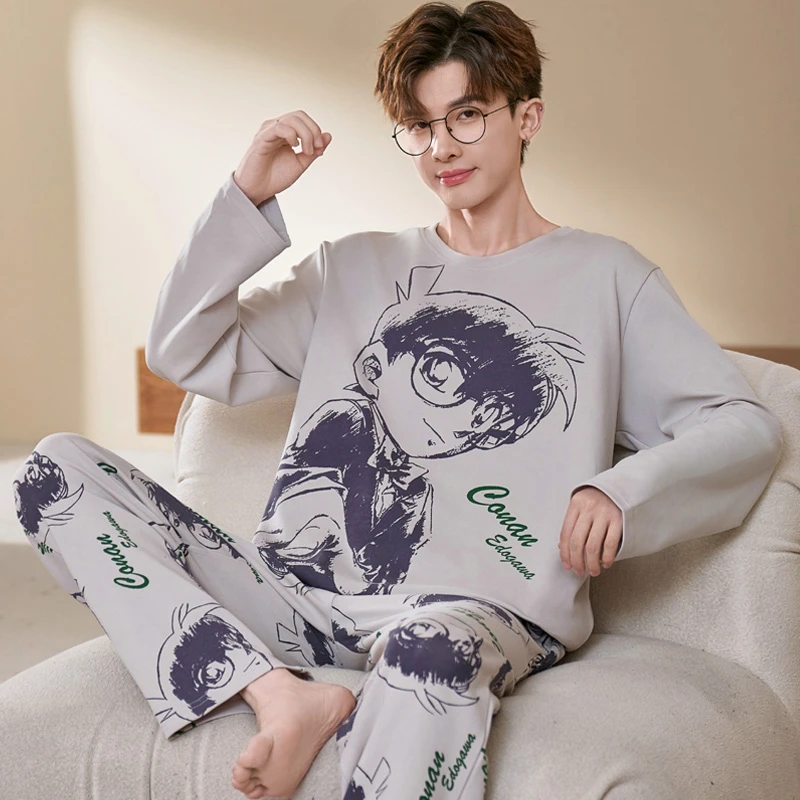 秋冬季纯棉男士长袖睡衣可爱卡通大码中大童胖童全棉男式家居服