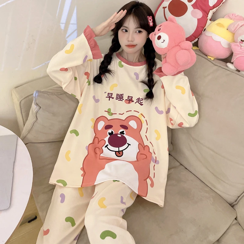 睡衣女秋季纯棉长袖可爱甜美小女生可外穿家居服卡通学生两件套装