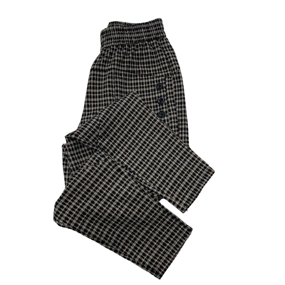 B018秋季新款高腰半松紧腰不加绒格子哈伦休闲女裤靴裤