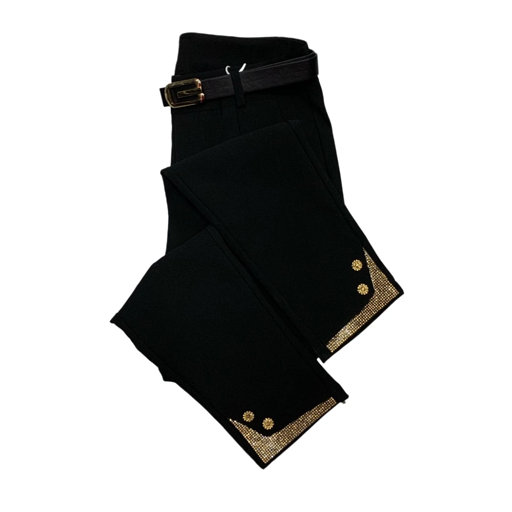 B6021春秋金色显瘦重工九分铅笔小脚裤（裤长90cm左右）腰带随机