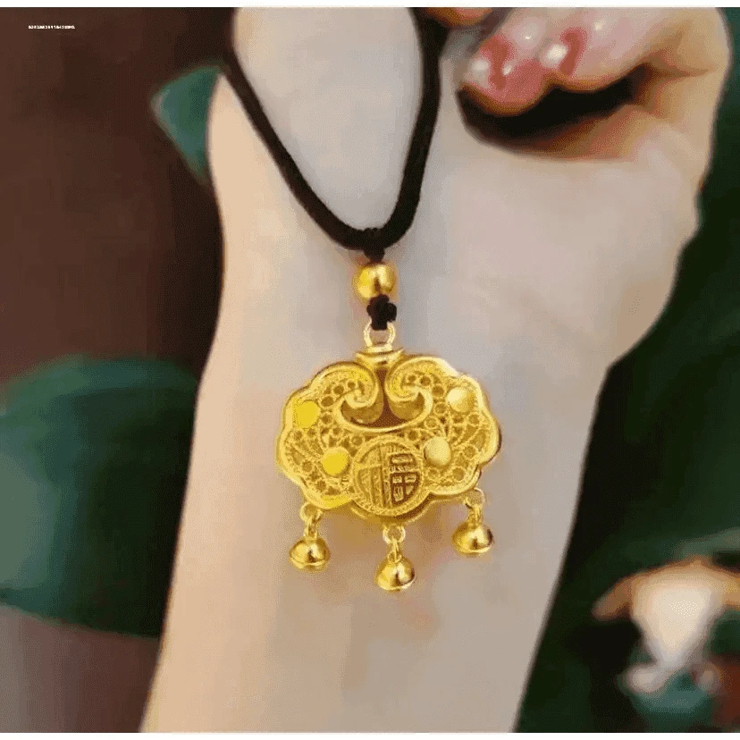 长命锁编织绳复古福字平安锁吊坠项链