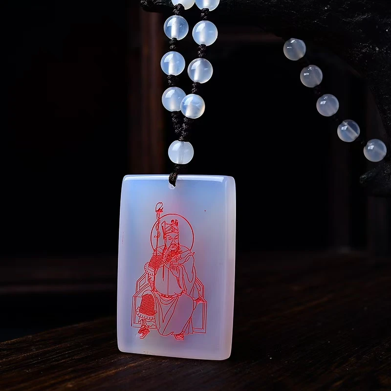 天然白玛瑙吴遂大将军吊牌项链挂饰2025蛇年男女护身纳福饰品礼物