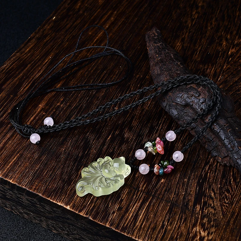 天然黄水晶晶九尾狐吊坠锁骨项坠情侣水晶饰品配饰狐狸项链礼物