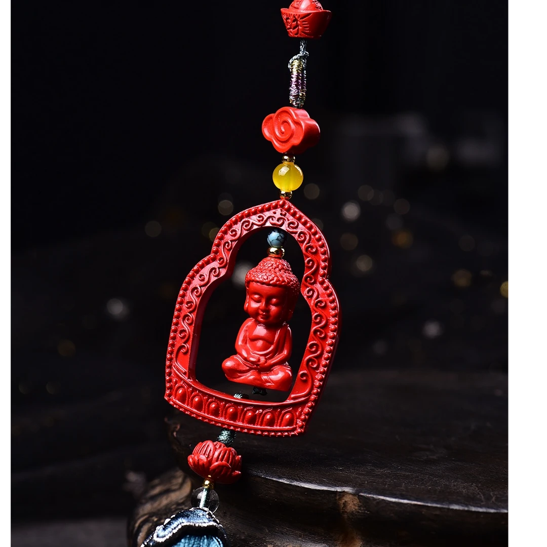 含辰砂工艺品朱砂挂红砂宝宝佛吊坠车挂饰品男女本命年中国风礼物