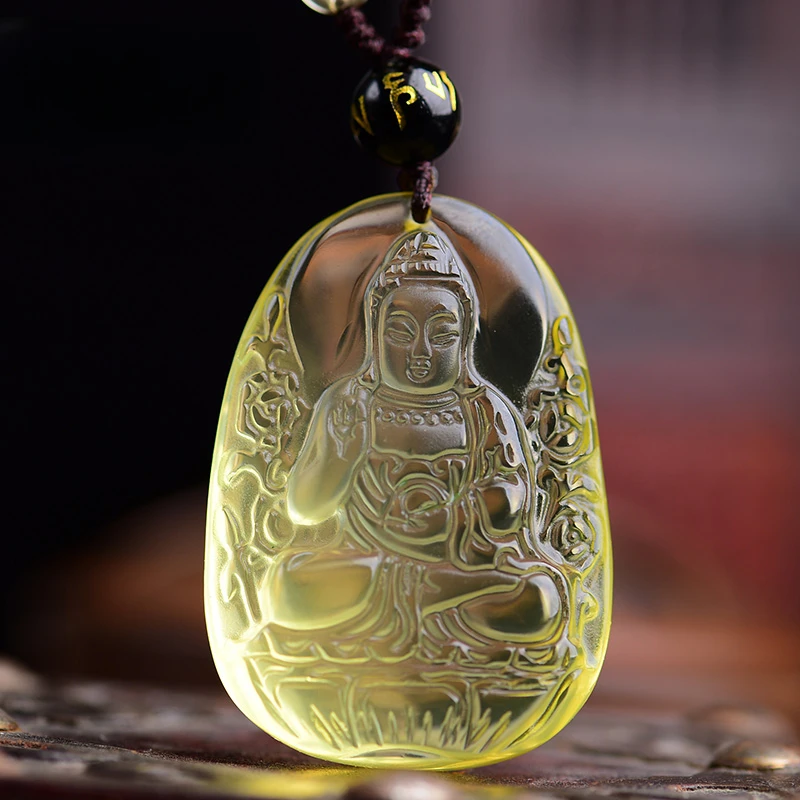 天然黄水晶阿弥陀佛菩萨吊坠十二生肖属狗猪守护神本命佛男女项链