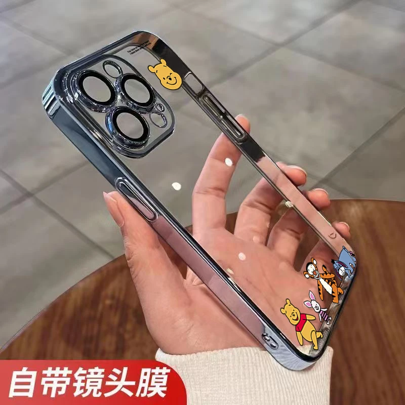 适用【苹果】电镀贴片卡通维尼手机壳软创意全包网红潮牌简约女ins