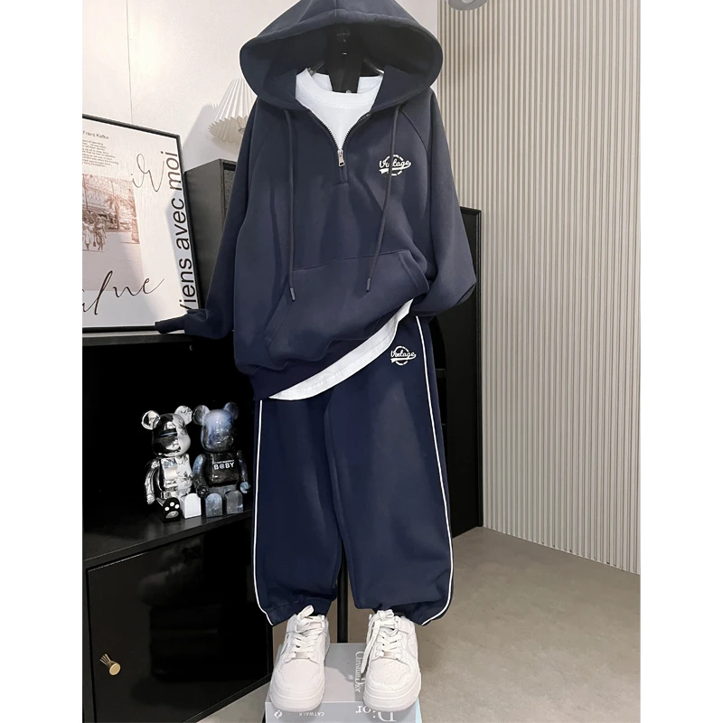 现货【韩拓童品】男童卫衣2024新款中大童春秋款连帽上衣秋装套装